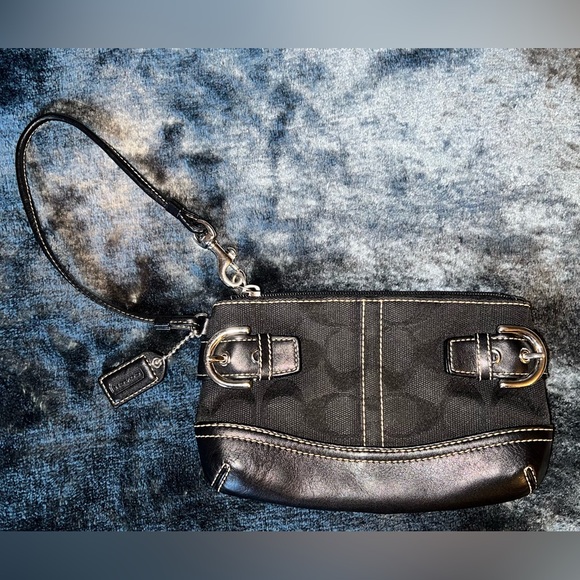 Coach Handbags - Coach Black Signature Canvas and Leather Wristlet